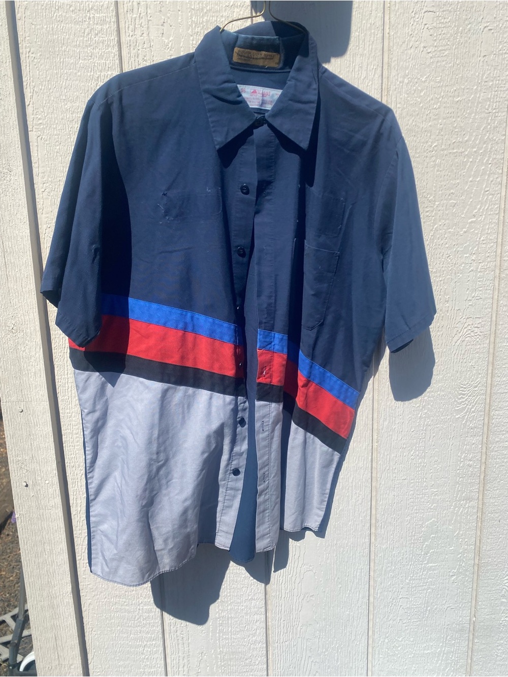 Made in USA Work Shirt Navy, Red and Blue Short Sleeve Button-Down Shirt